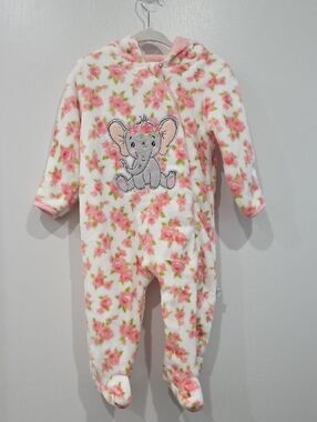 Baby Pink Floral Elephant Hooded One-Piece